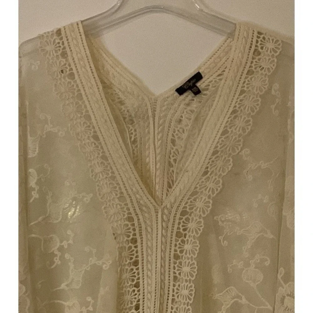 CUPIO Ivory Boho Lace Crochet Butterfly Appliqué Fairy Whimsy Top Blouse SZ S - Picture 2 of 10